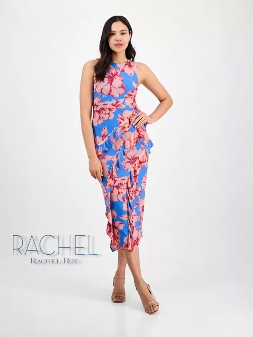 Rachel Roy Isca Ruffled Sleeveless Floral Midi Dress New XL